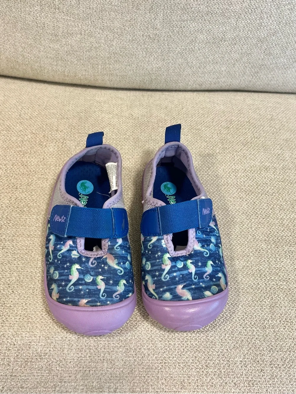Newtz Girls Size 9/10 Toddler Girl Seahorse Water Shoes Purple Blue Hook & Loop